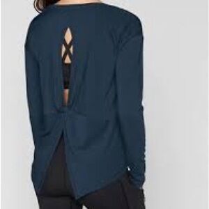 Athleta Essence Twist Dark Blue Open-Back Long Sleeve Top